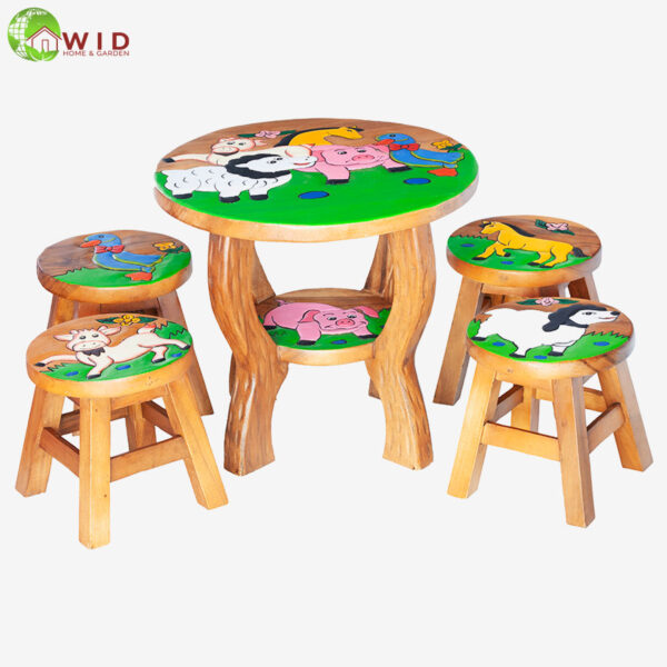 children's wooden stool and table farm house set uk