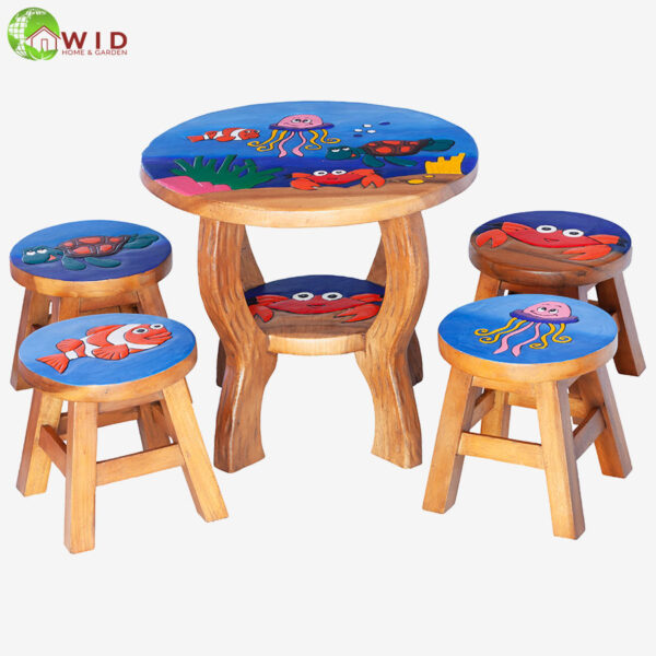 children's wooden stools and table ocean set uk