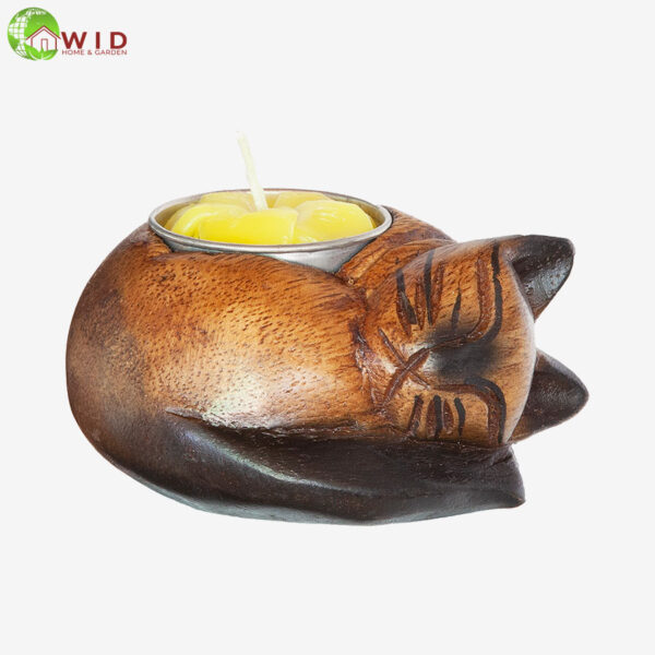 Wooden Cat tea light candle holder