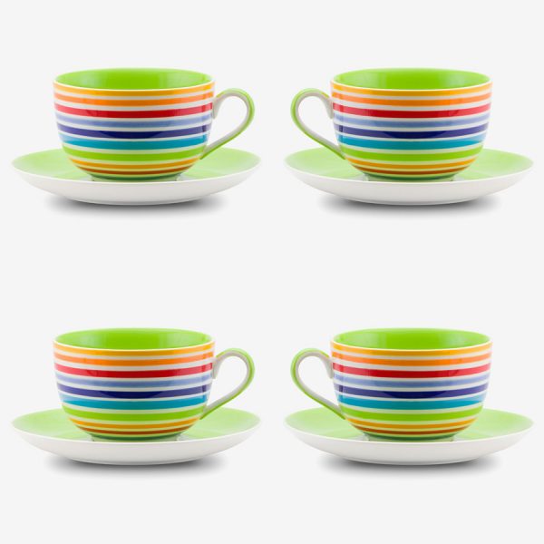 Rainbow large cup and saucer x 4