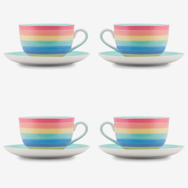 Rainbow large cup and saucer Pastel x 4