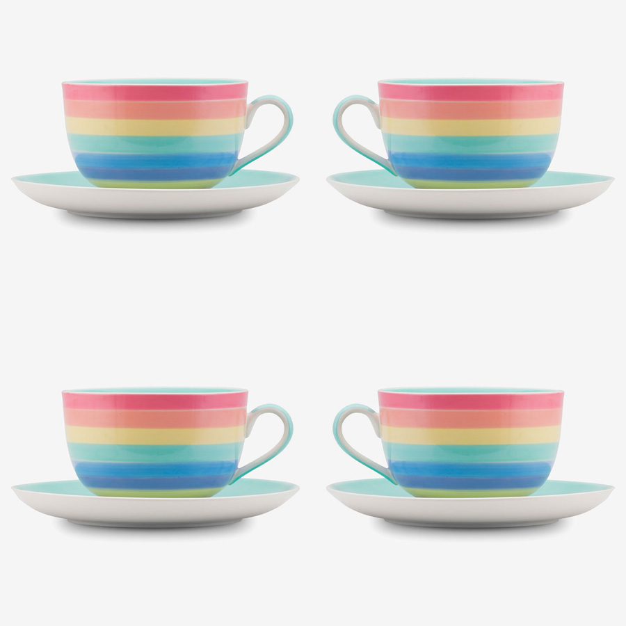 Rainbow large cup and saucer Pastel x 4