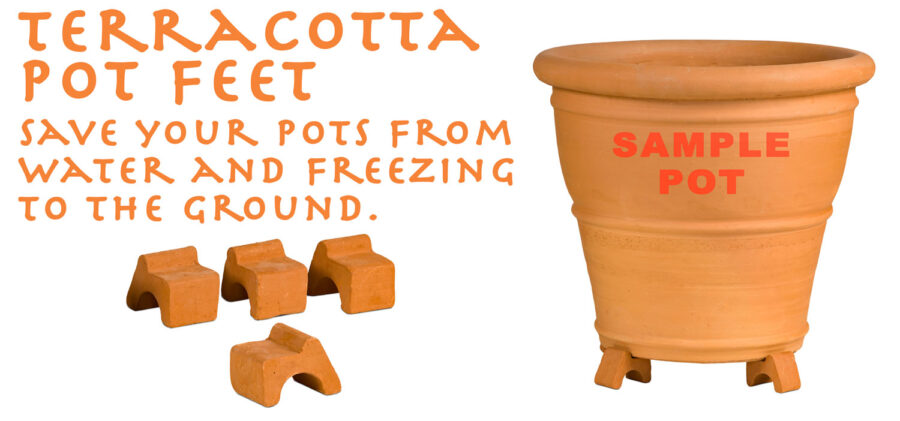 terracotta pot feet at Waterways Garden Centre. uk