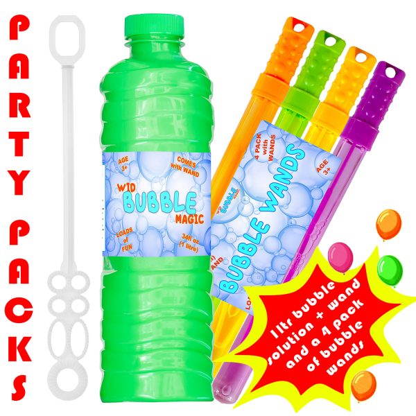 party pack 1 ltr bubble soloution with 4 wands uk